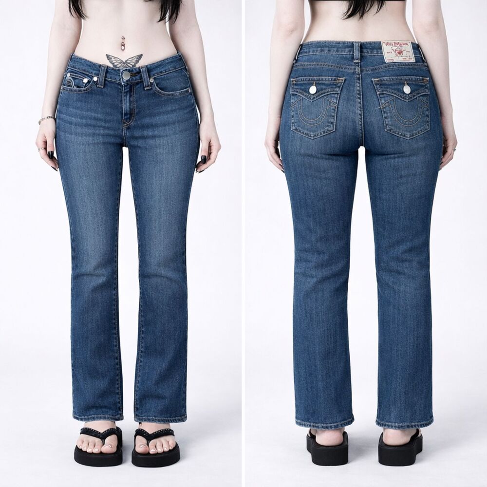 True Religion Stella SN Flap Jeans Women’s 28 Blue Skinny Stretch USA Y2K